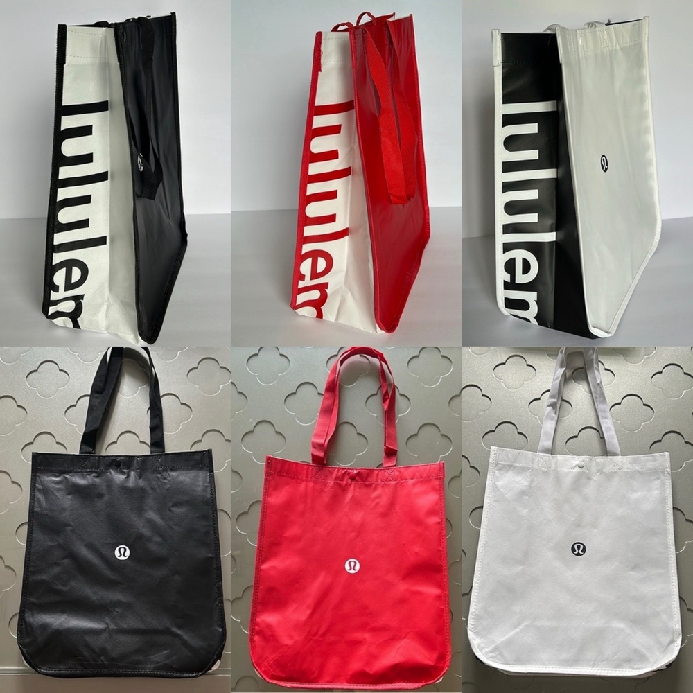 🆕 LULULEMON Three Reusable Totes Carryall Handbag Shopping Bags Black Red White - Picture 2 of 16
